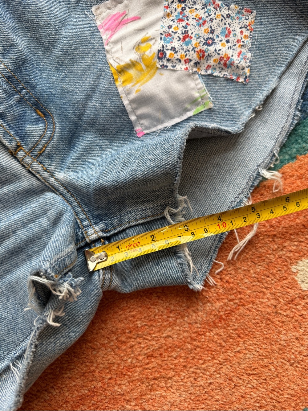 Vintage Reworked Button Front Patchwork Denim Shorts - Picture 11 of 13